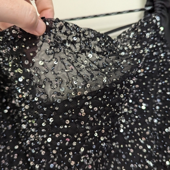 Revolve Tularosa Allison Silver Beaded Sequin Dress with Puff Sleeves Party - Picture 8 of 14